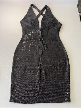 Eden Sky Black Sequin Halter Bodycon Dress - Women Size S